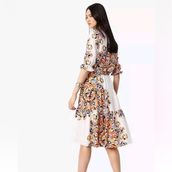 TORY BURCH ARABELLA BOHO BOHEMIAN PEASANT SILK DRESS SWEET TANGERINE EUC FLOWY - Picture 2 of 16